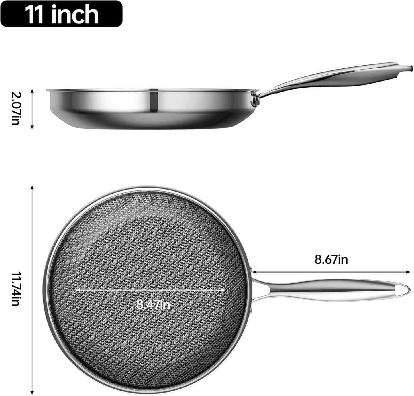 Skiennix 11-Inch Hybrid Nonstick Frying Pan - PFAS-Free, Stay-Cool Handle, Oven-Safe to 600°F | Induction Compatible