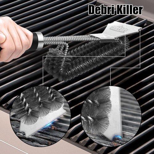 GRILLART Grill Brush - 18" Stainless Steel BBQ Brush with 3-in-1 Bristles for Safe Cleaning