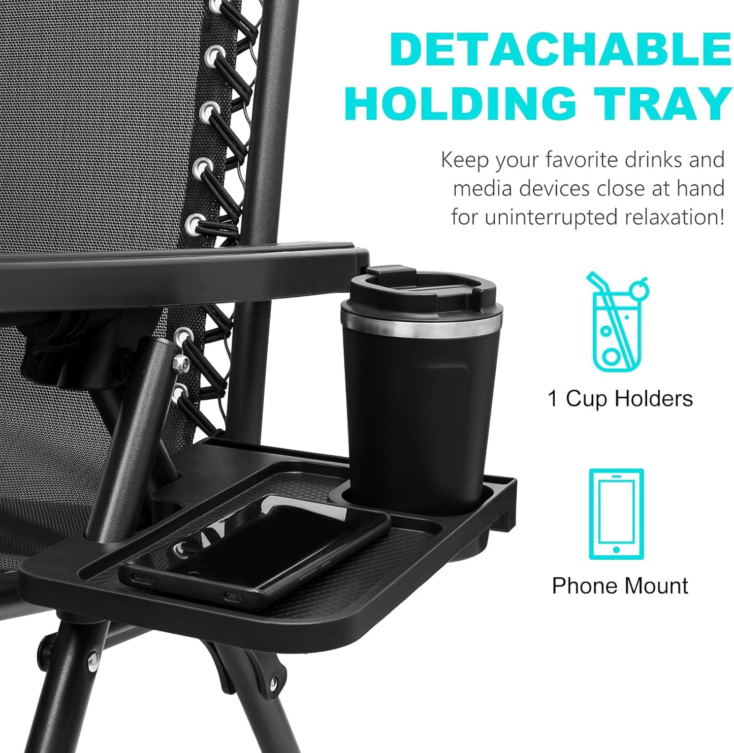 SZHLUX Adjustable Steel Mesh Zero Gravity Lounge Chair Set - 2 Recliners with Pillows & Cup Holders