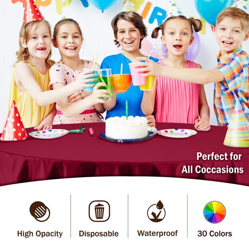 Exquisite 12-Pack Premium Plastic Tablecloth 12-Pack Premium Plastic 84-Inch Round Tablecloth, Burgundy