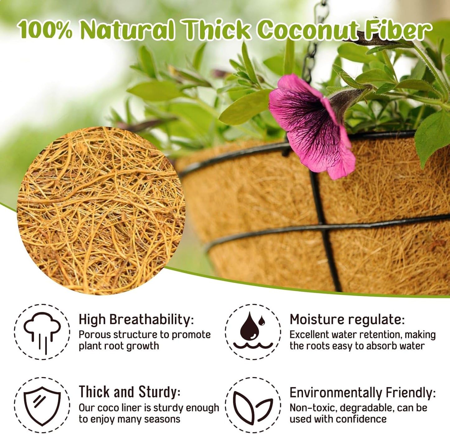 Legigo 10-Inch Coco Fiber Hanging Basket Liners - 100% Natural Round Replacement for Flowers & Vegetables