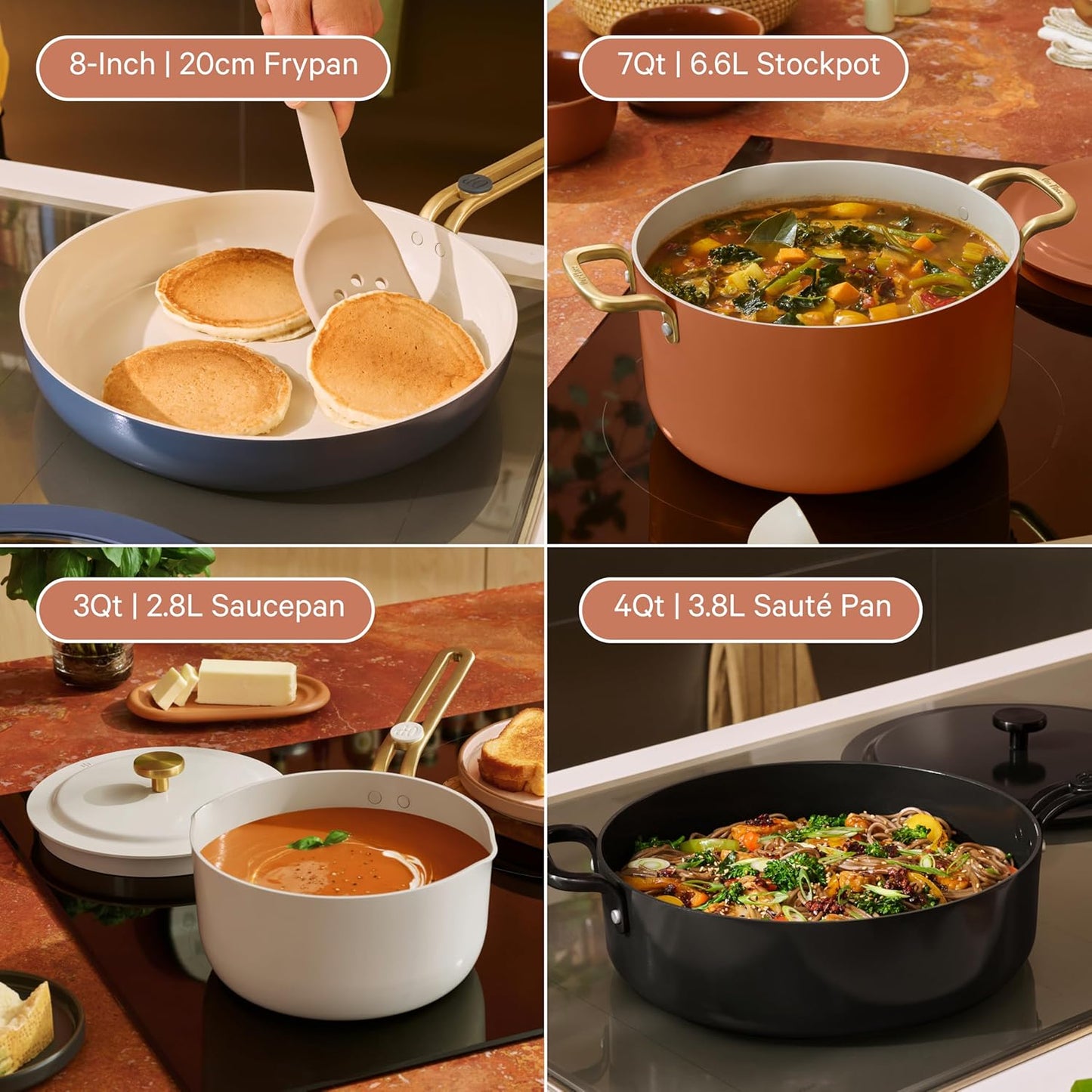 Our Place 11-Piece Cookware Set - Nonstick Ceramic Fry Pan, Saucepan & Stock Pot | Oven Safe to 450°F | Cream