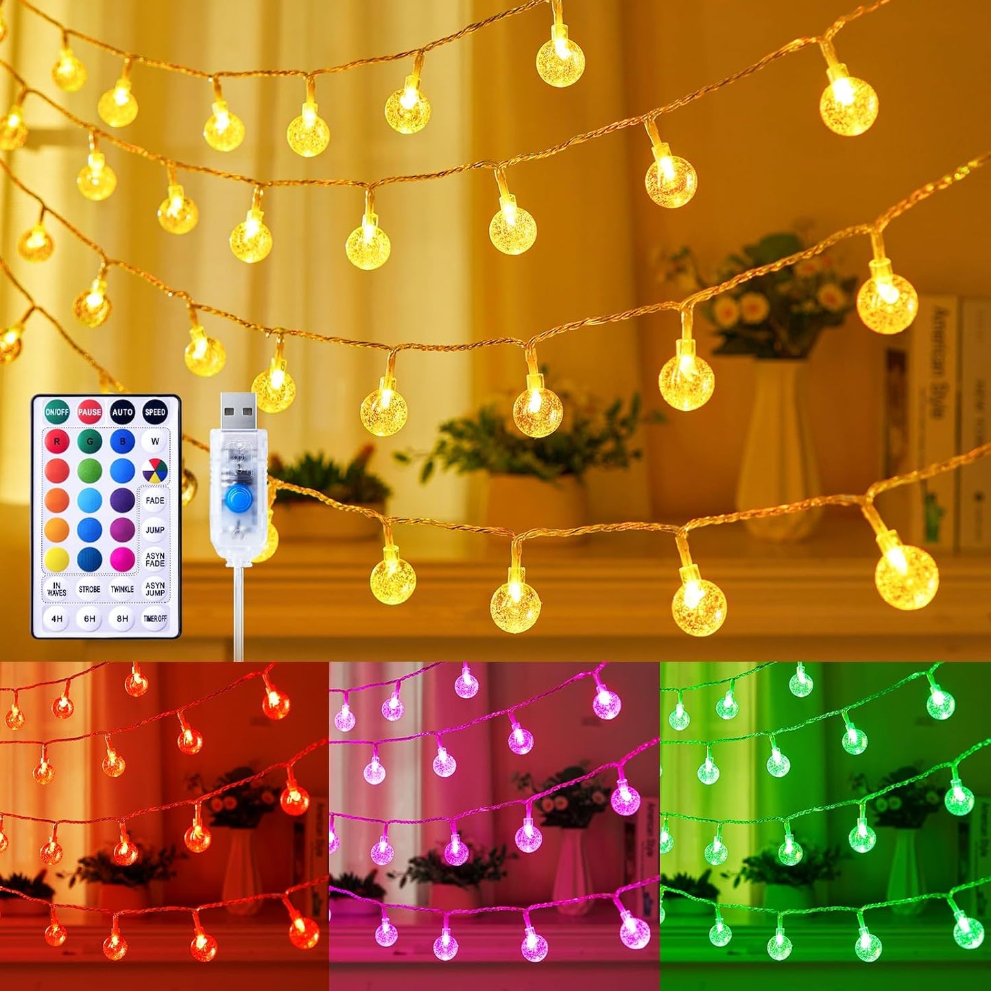 200 LED Fairy Lights with Remote & Timer - 16.4Ft Silver Wire Twinkle Lights for Indoor Christmas, Wedding & Party Decor