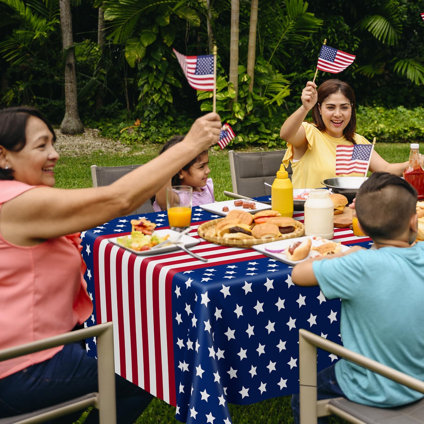 6 PACK 4th of July Decorations, 108" X 54" 250th Anniversary Patriotic Plastic Table Cover, Disposable Water Proof Fourth of July Tablecloths, Red White Blue USA Decor Memorial Day Party Supplies