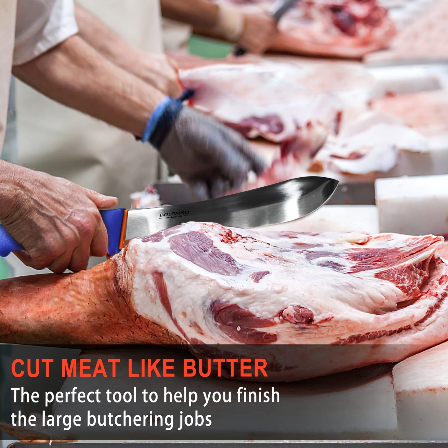 BOLEXINO 8 inch Professional Butcher Meat Knife W/Non-Slip Softgrip, Commerical-Grade Butcher Tool For Meat Cutting Trimming Deboning, Ideal For Butcher, Home Kitchen, X50CrMoV15 Stainless Steel
