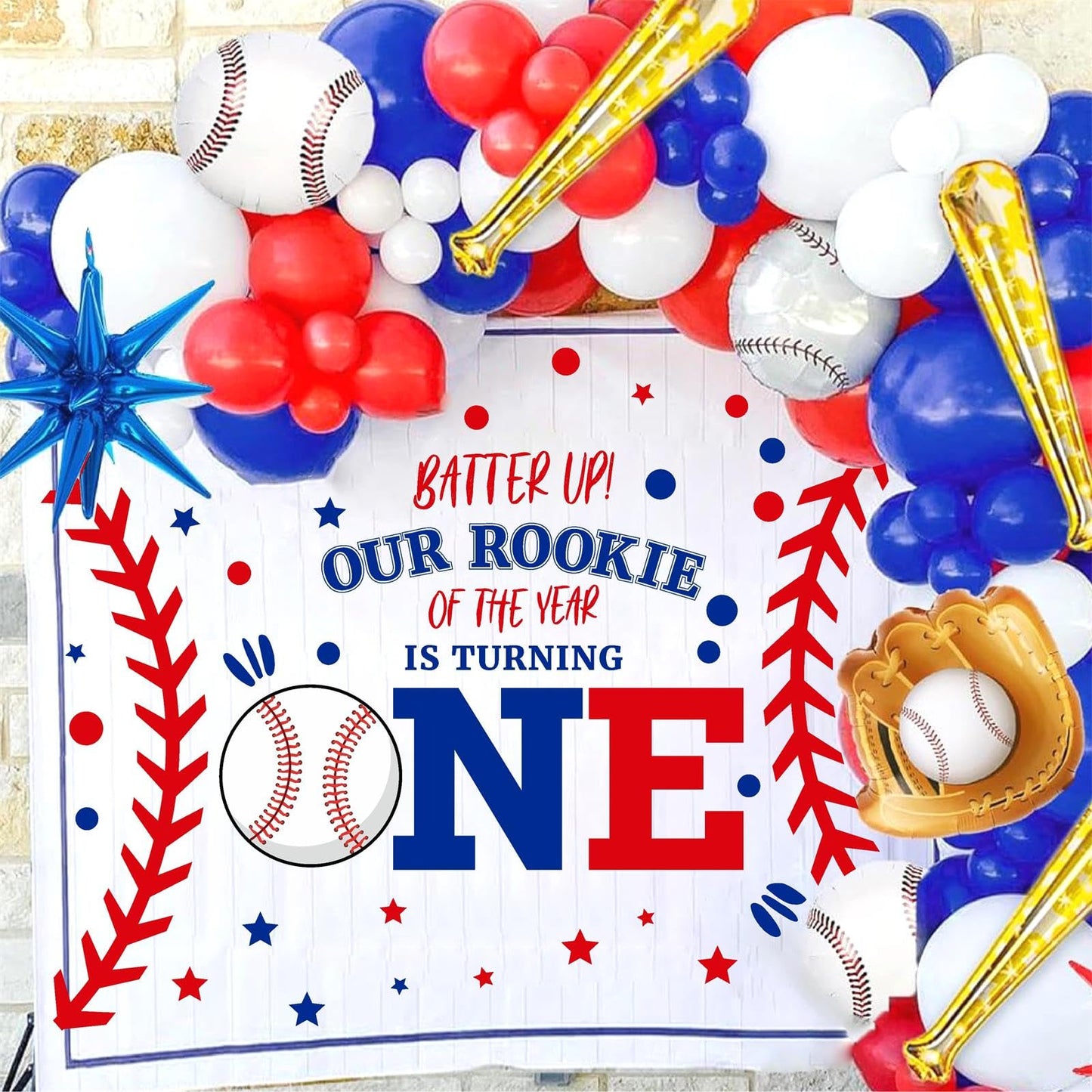 First Birthday Arch Decals for Baby Boy Baseball Theme Party Decorations 1st Birthday Backdrop Decals Rookie of The Year Baby Shower Balloon Arch Decor Photography Background Stickers