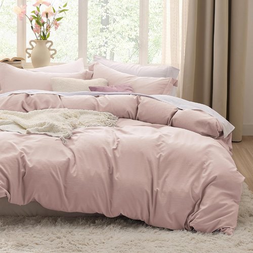 Bedsure Rose Pink Duvet Cover Set - Extra Soft Queen Size 3-Piece Bedding with Zipper Closure | 90x90 Inches