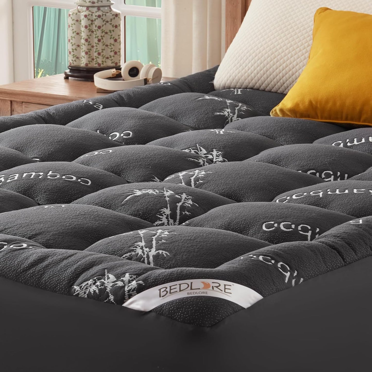 BEDLORE King Mattress Topper - Soft Bamboo Viscose Pillow Top for Back Pain Relief | Dark Gray, Fits 6"-18" Mattresses