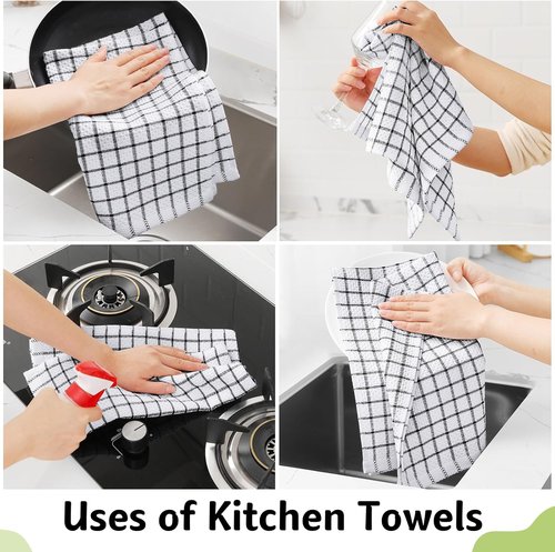Homaxy 100% Cotton Kitchen Towels - Super Soft & Absorbent 6 Pack | 15 x 25 Inches, Black Check Design