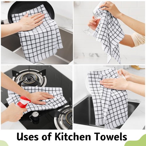 Homaxy 100% Cotton Kitchen Towels 6 Pack-15 X 25 Inches, Check Design Waffle Weave Hand Tea Towels, Super Soft and Absorbent Dish Towel for Drying Dishes, Black