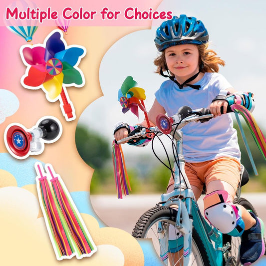 Kids Bike Horn Set, Children Bicycle Bell with 2 Pcs Bike Handle Streamers, and Windmill Kid Bike Accessories for Girls or Boy(Blue)