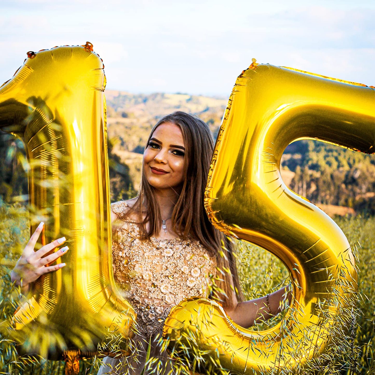 40 Inch Large Gold Number Balloons 1 Aluminum Foil Mylar Big Number Balloons 0-9 Suitable for Gold Birthday Parties, Weddings and Anniversary Photography