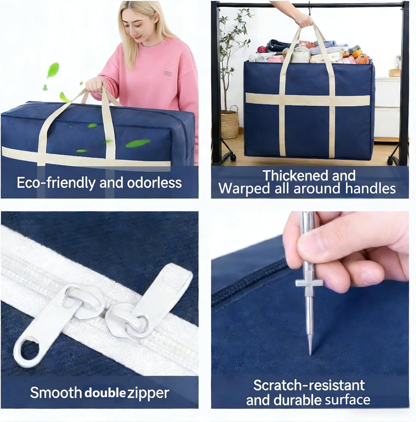 Skiennix 4-Pack Moving Bags - Large Capacity Storage for Clothes, Comforters & Bedding | Durable & Reusable