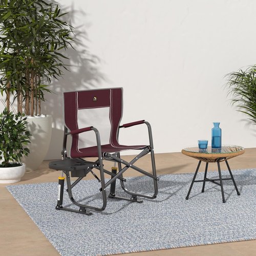 GCI Outdoor Freestyle Rocker XL Camping Chair - Portable Folding Rocking Chair with Side Table & Drink Holder - Red