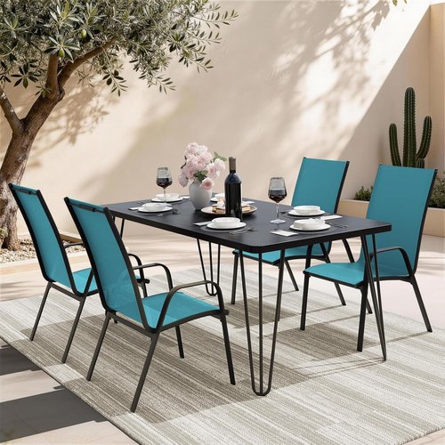 JEAREY Patio Dining Chairs Set of 4 - Outdoor Stackable Furniture for Lawn & Garden - Peacock Blue