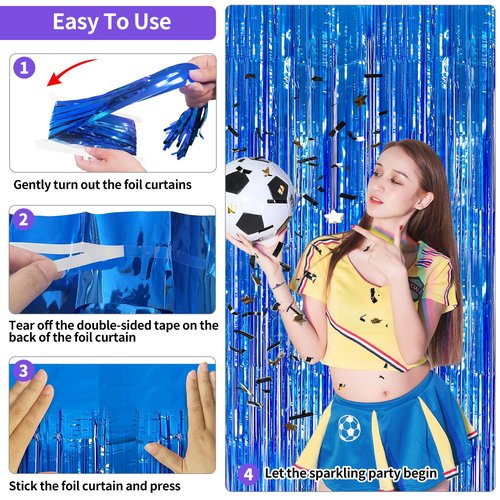 Blue Streamers Party Decorations 3.3x8.2ft, 2 Pack Dark Blue Tinsel Backdrop for Ocean Themed Party Decor, Glitter Blue Foil Fringe Curtains for Door Decorations Hanging Birthday Baby Shower Halloween
