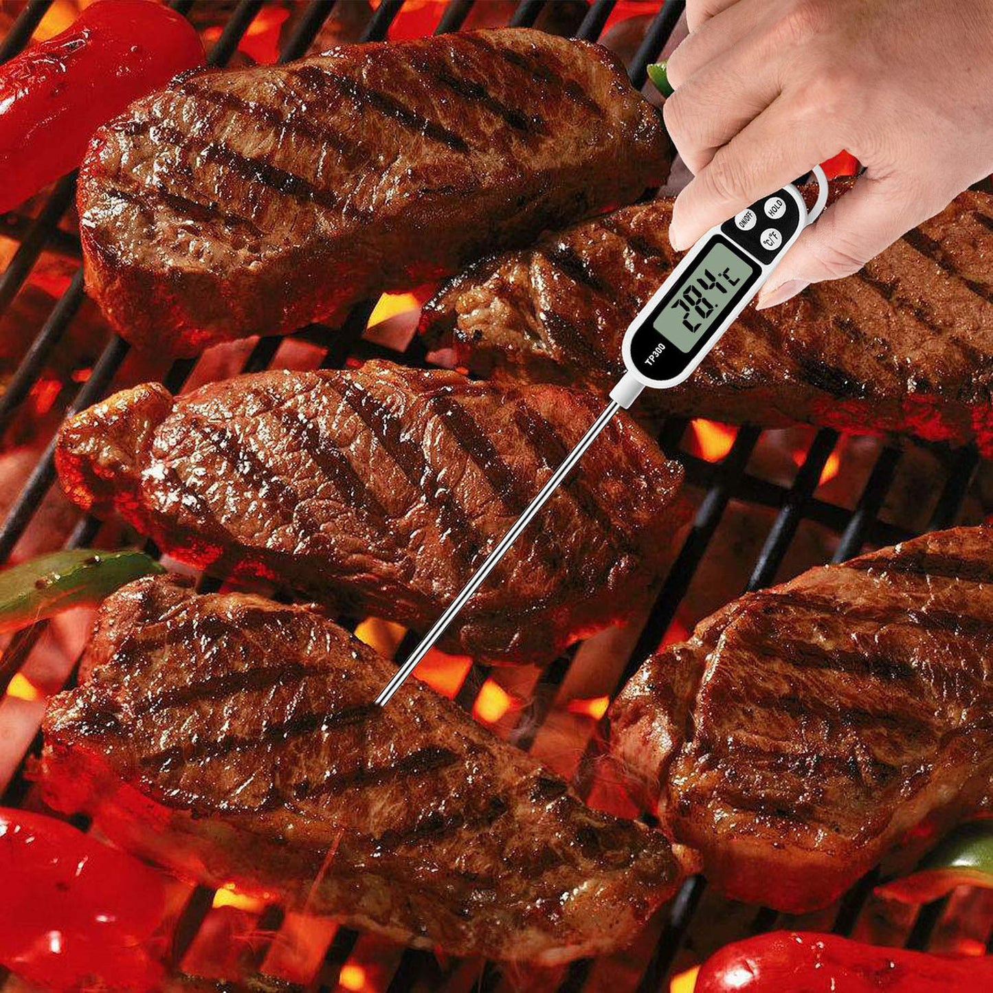 Skiennix Digital Meat Thermometer - Instant Read Probe for Cooking, BBQ & Baking | Long Probe for Accurate Temperature