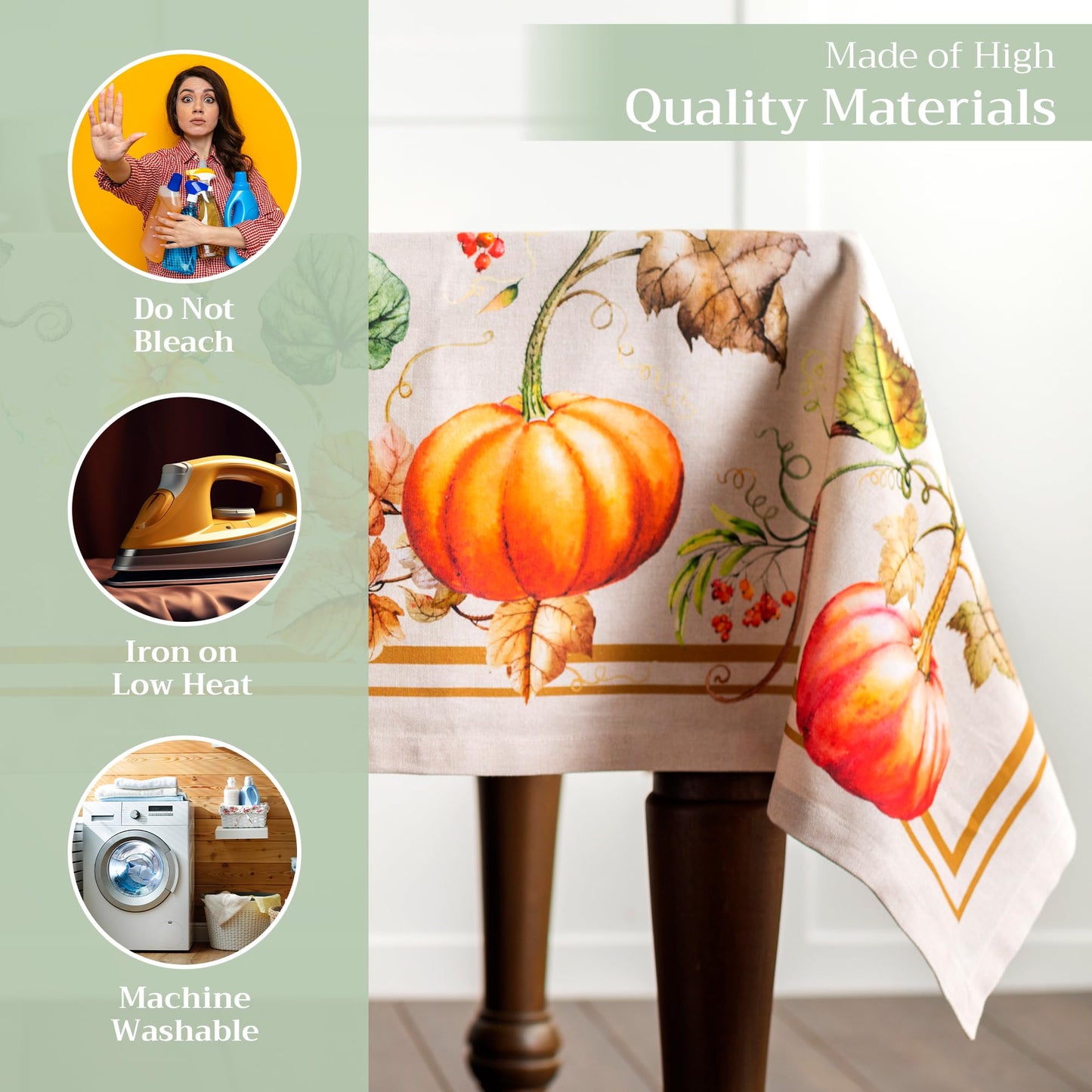 Maison d' Hermine Table Cloth Rectangle Table 100% Cotton 70 x 108 Inches Fall Tablecloth Reusable Everyday Use for Thanksgiving Christmas Decorations Dining Farmhouse Party (Potiron)