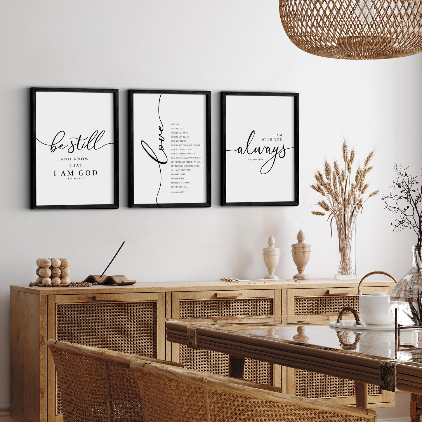 Heiple Framed Be Still and Know that I am God Sign Love is Patient Love is Kind Wall Art Set of 3 Prints for Home Bedroom Decor Above Bed Bible Verse Scripture Art Christian Religious Wall Decor (Black, 16"x24")