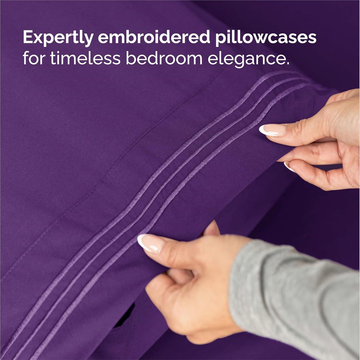 Split King Size 5-Piece Sheet Set - Comfy Cooling Bed Sheets | Luxury Hotel Quality - Deep Pockets, Soft, Wrinkle-Free - Oeko-Tex Certified - Purple