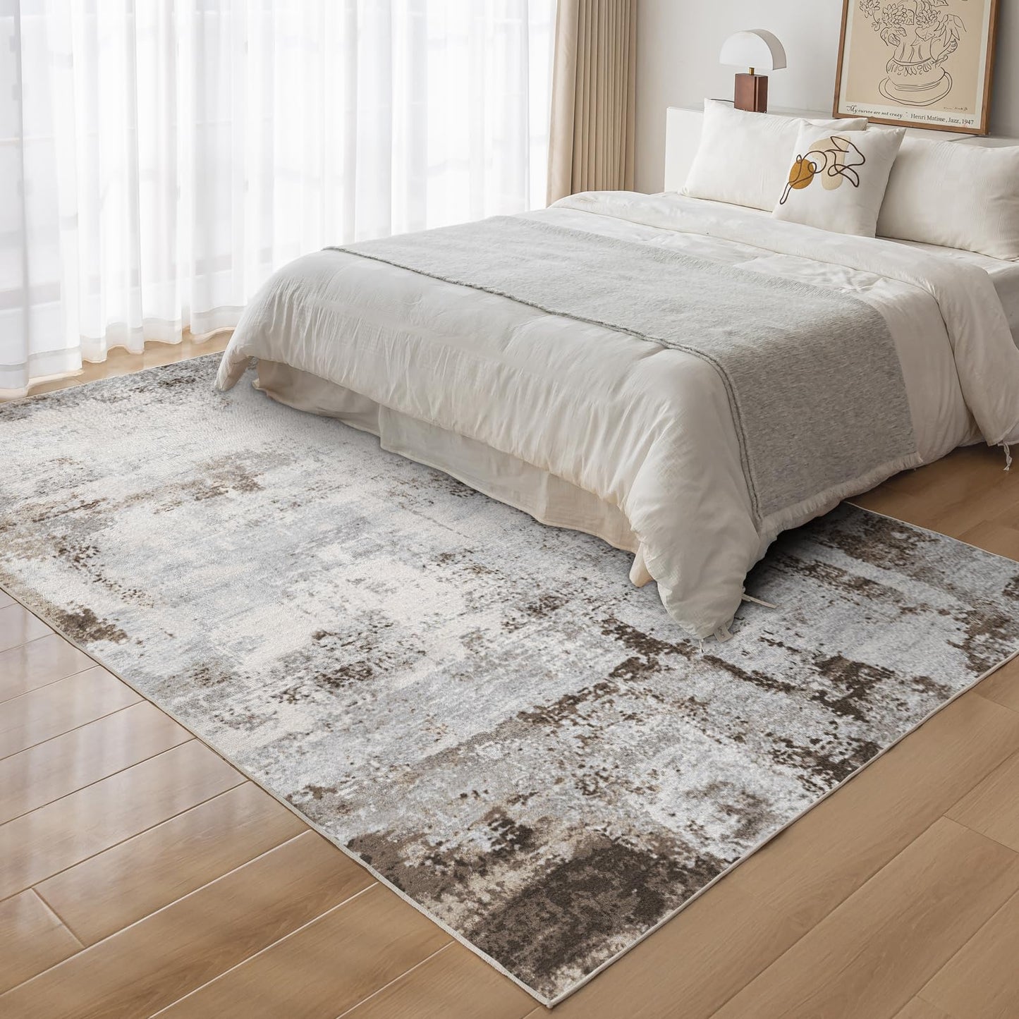 OMERAI Washable Rug 5'x7' Abstract Machine Washable Rugs Ultra-Thin Area Rugs for Living Room Non Slip Stain Resistant Modern Carpet for Bedroom Dining Room Office Kitchen Brown Rug Washable