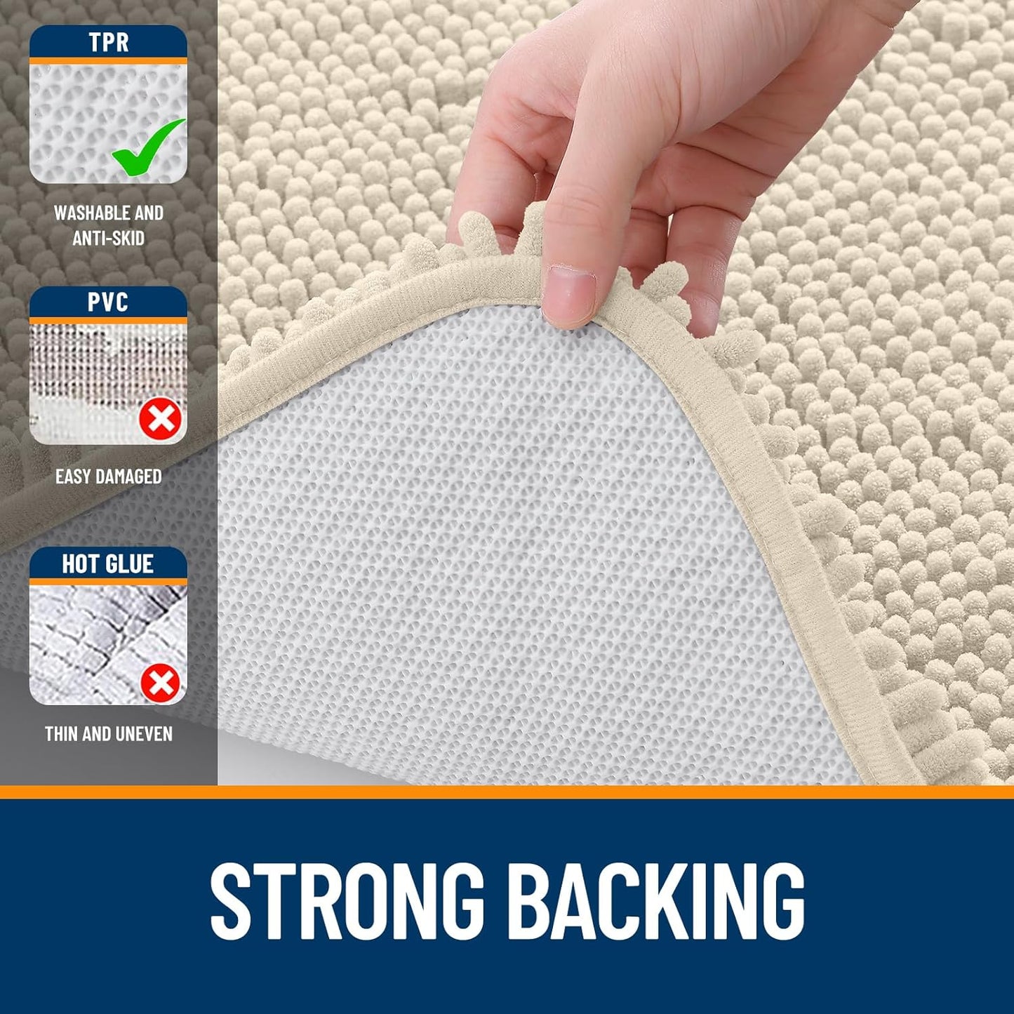OLANLY Bathroom Runner Rugs - Extra Soft Chenille Bath Mats | Quick Dry, Machine Washable, 44x24, Sand