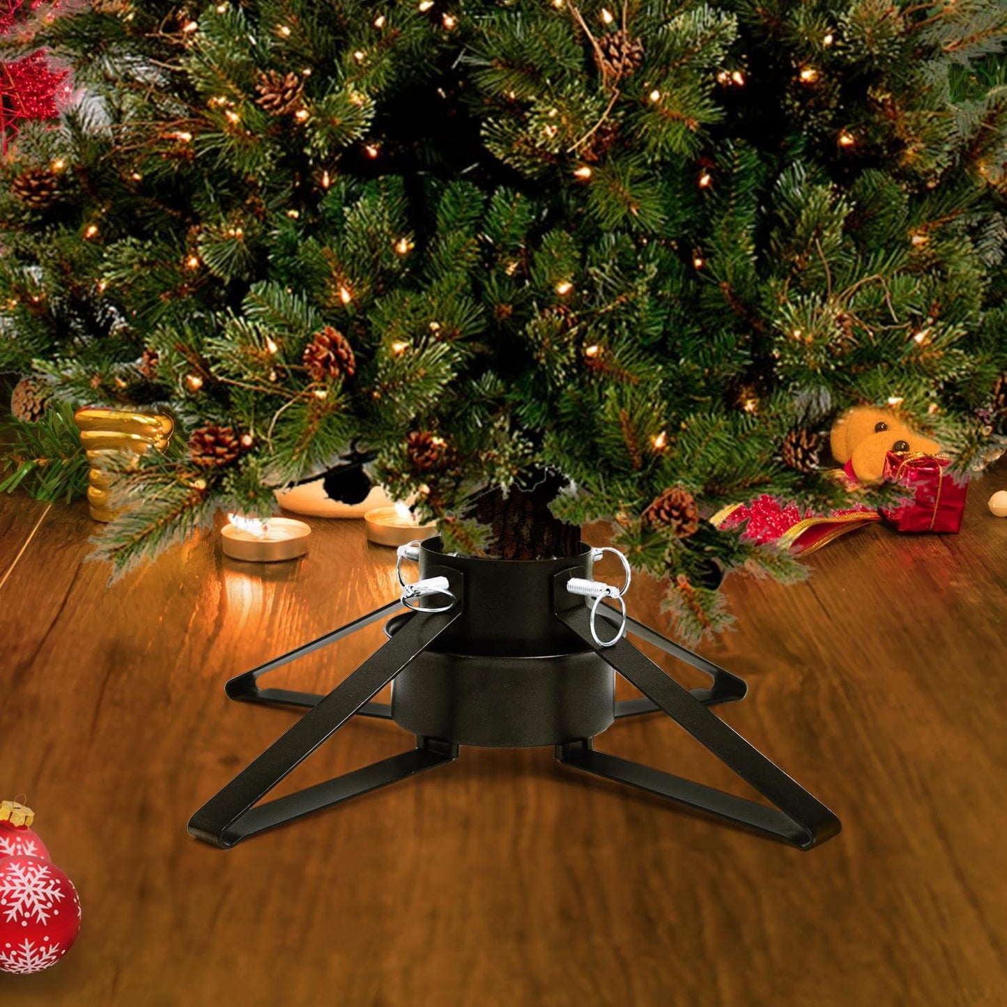Christmas Tree Stand for Live Tree, Adjustable Metal Tree Holder for Real Christmas Tree Fits up to 8 Ft, Heavy Duty Christmas Tree Stand Base for Xmas Tree Decoration 1.38 to 3.3 inch Trunk Diameter