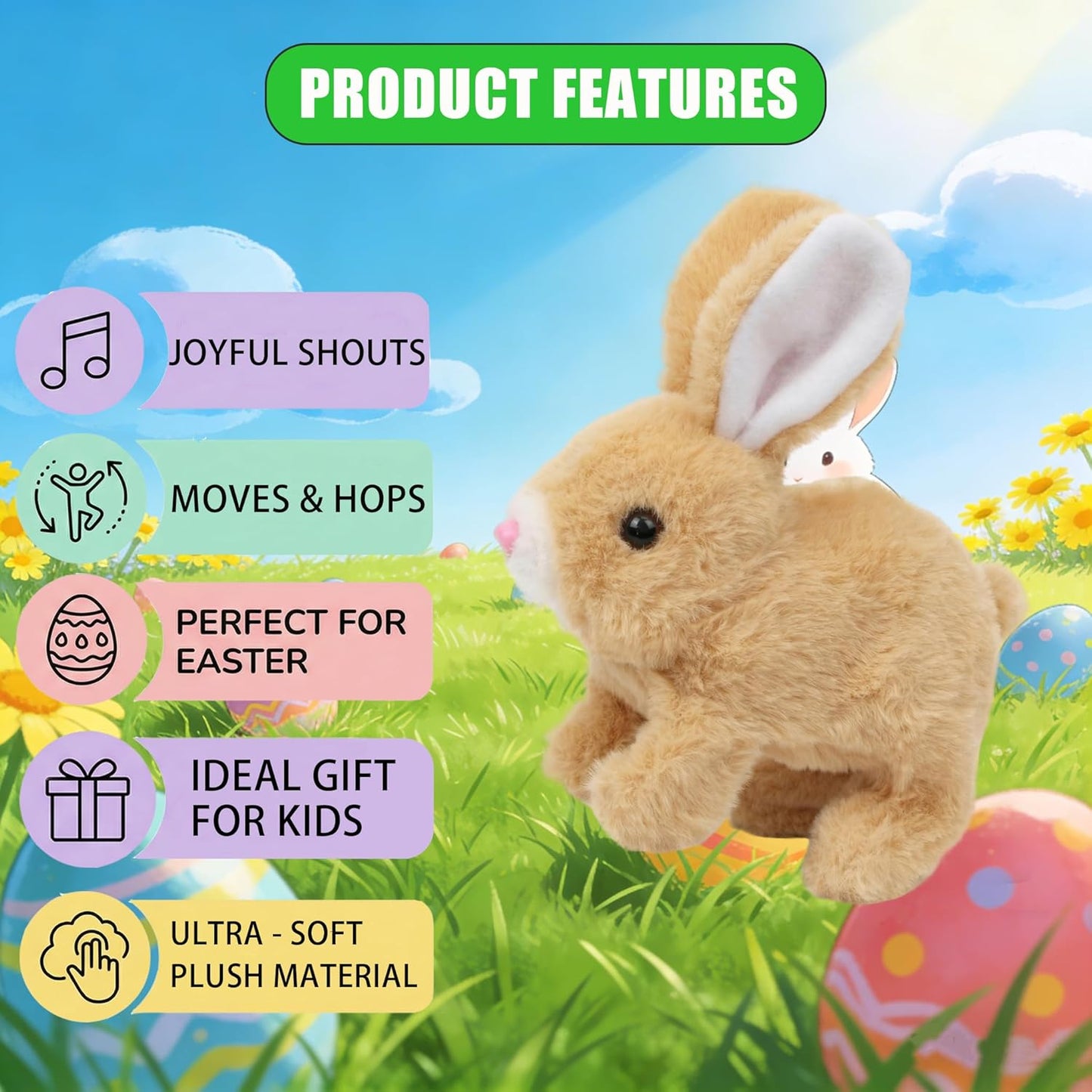Skiennix Realistic Bunny Toy - Wiggling Ears & Twitching Nose | Perfect Easter Gift for Kids
