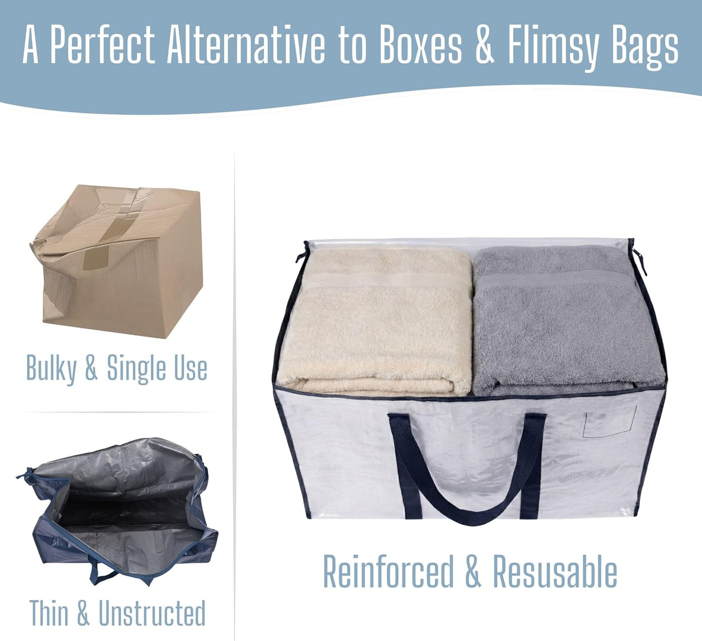 VENO Heavy Duty Moving Bags - Extra Large, Foldable Storage Solution with Reinforced Handles & Strong Zippers | Ideal for Clothes & Dorm Storage