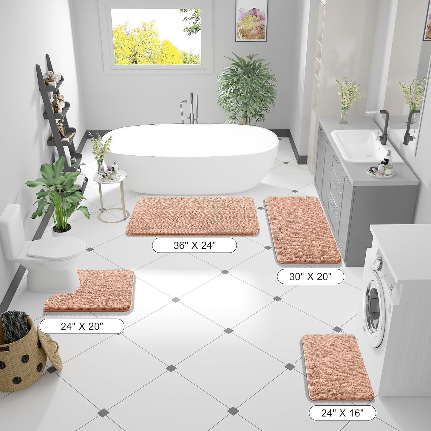 OLANLY Large Bathroom Rugs - Extra Soft Chenille Bath Mats | Quick Dry, Machine Washable, Peach 50x30