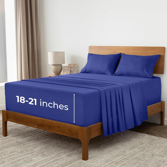 Mellanni Extra Deep Full Sheets - Hotel Luxury, Ultra Soft Cooling Bedding - Wrinkle & Stain Resistant (Royal Blue)