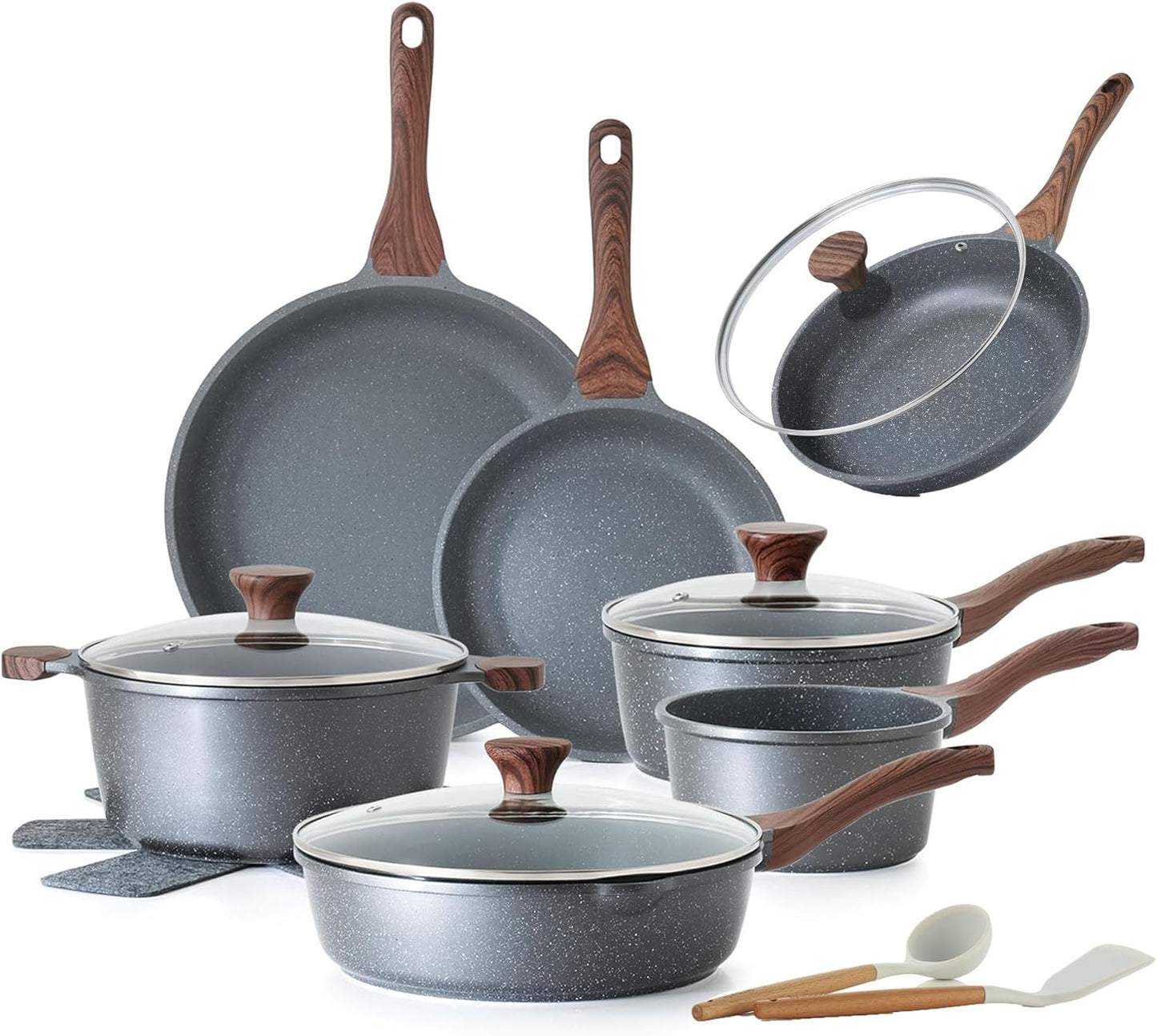 SENSARTE 17-Piece Nonstick Cookware Set - Induction Compatible with 8-Inch Omelet Pan & Lid