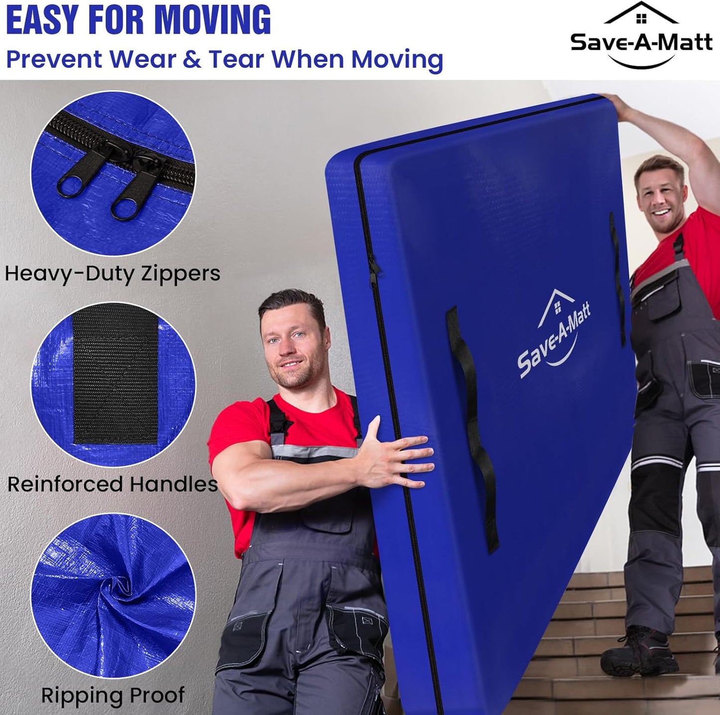 SaveAMatt Queen Mattress Bags for Moving - Extra Thick, Durable & Waterproof Protector (82"x63"x15")