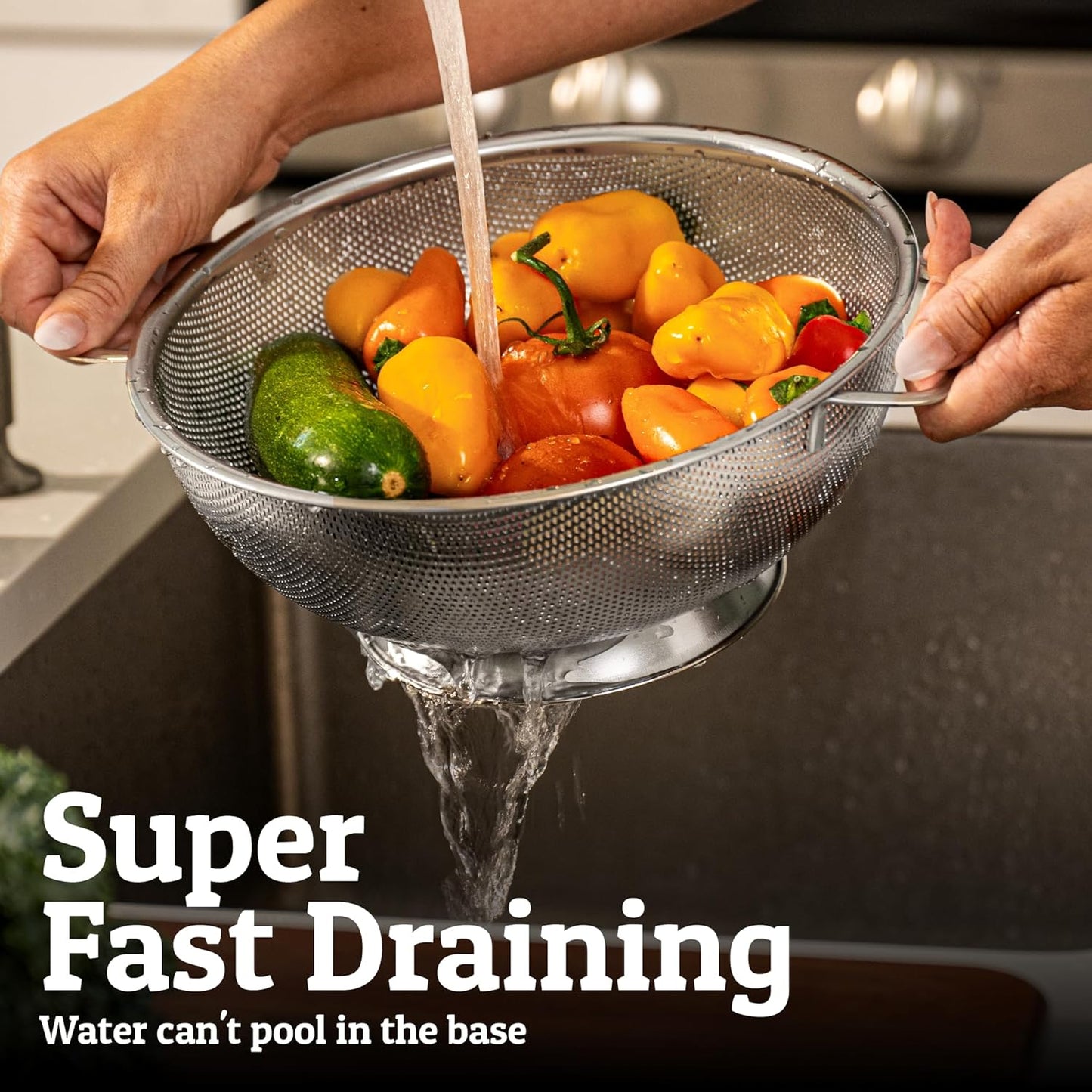PriorityChef Premium 5-Quart Stainless Steel Colander - Durable Rice & Pasta Strainer with Handle, Rust-Resistant & Dishwasher Safe