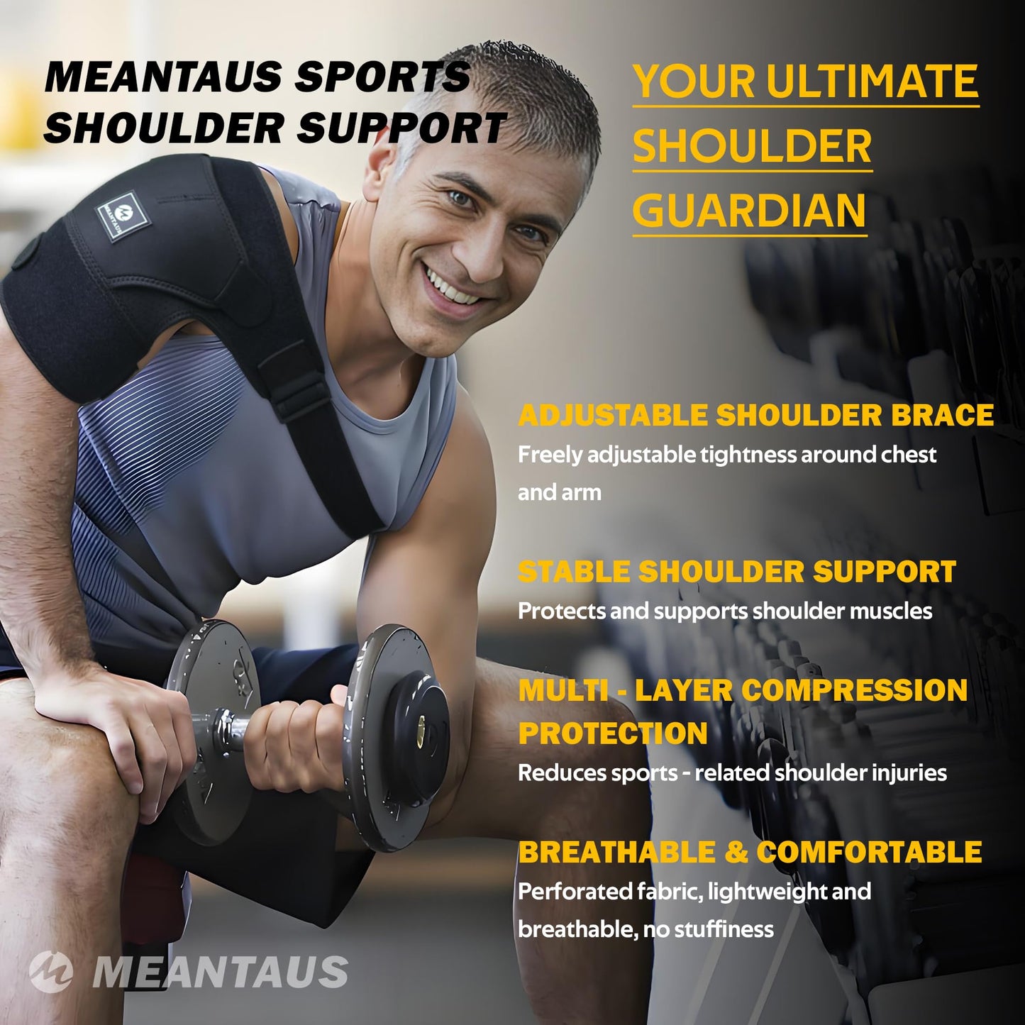 MEANTAUS Shoulder Brace – Comfortable Adjustable Support for Pain Relief & Recovery | Rotator Cuff Compression Sleeve Stabilizer for Sports, Gym & Injury Rehab | Fits Left/Right Shoulder, Men & Women (L)