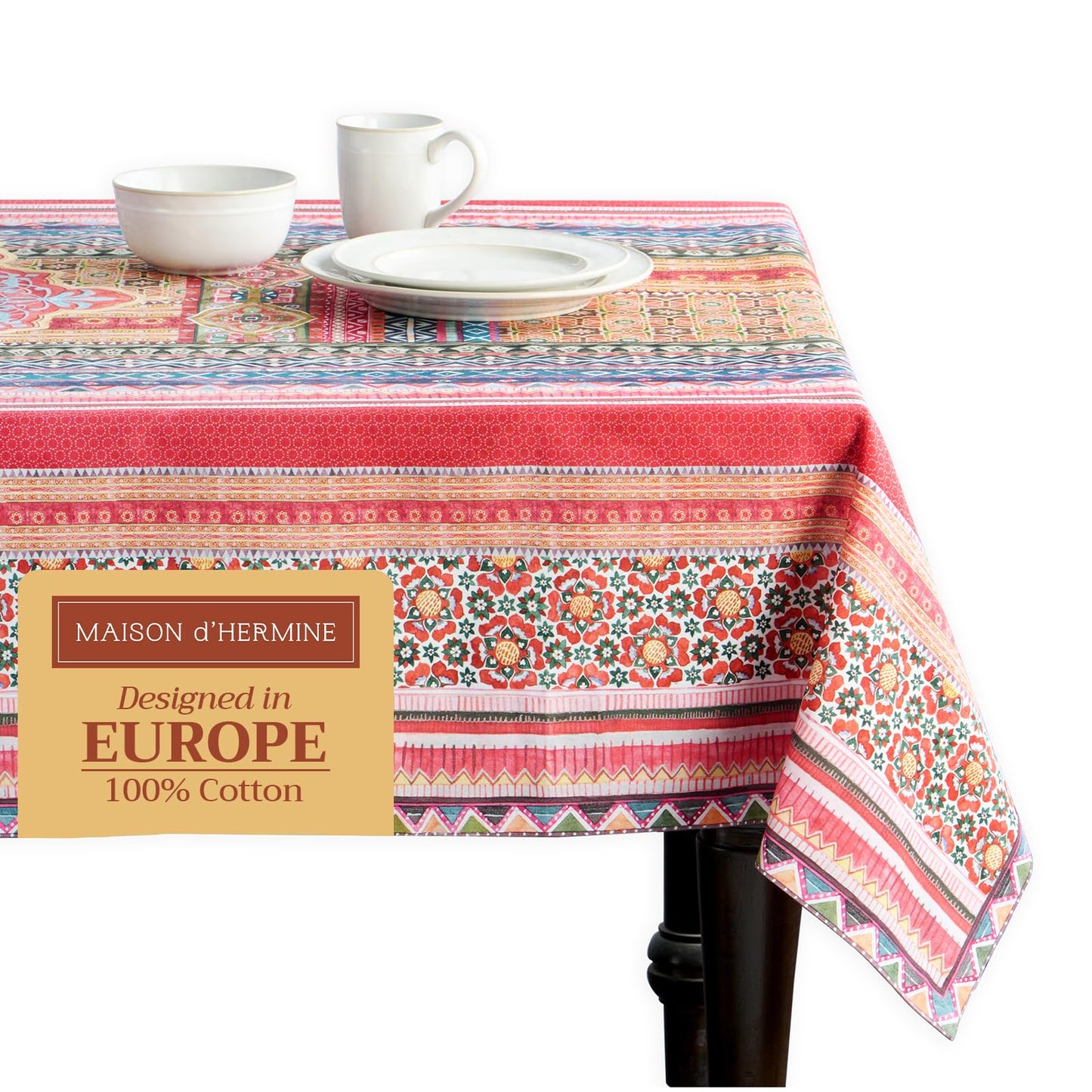 Maison d' Hermine Table Cloth Rectangle Table 100% Cotton 70 x 120 Inches Fall Tablecloth Reusable Everyday Use for Thanksgiving Christmas Decorations Dining Farmhouse Party (Ispahan)