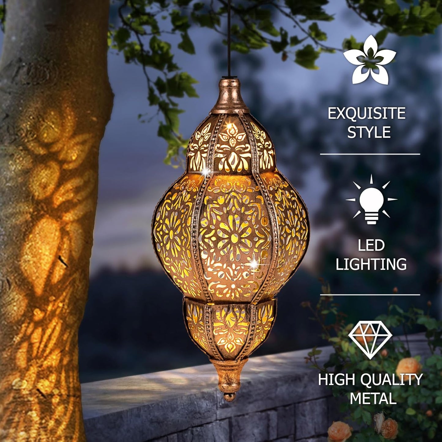 Skiennix Solar Lanterns - Waterproof Hanging Garden Lights for Outdoor Decor | Moroccan Design