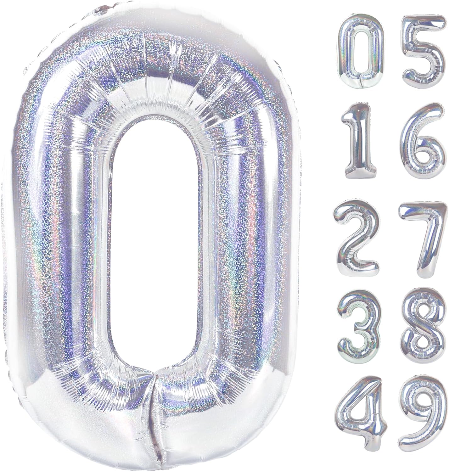 Laser Silver 40-Inch Number Balloon - 0 Number Balloons for Birthday Decorations & Party Supplies
