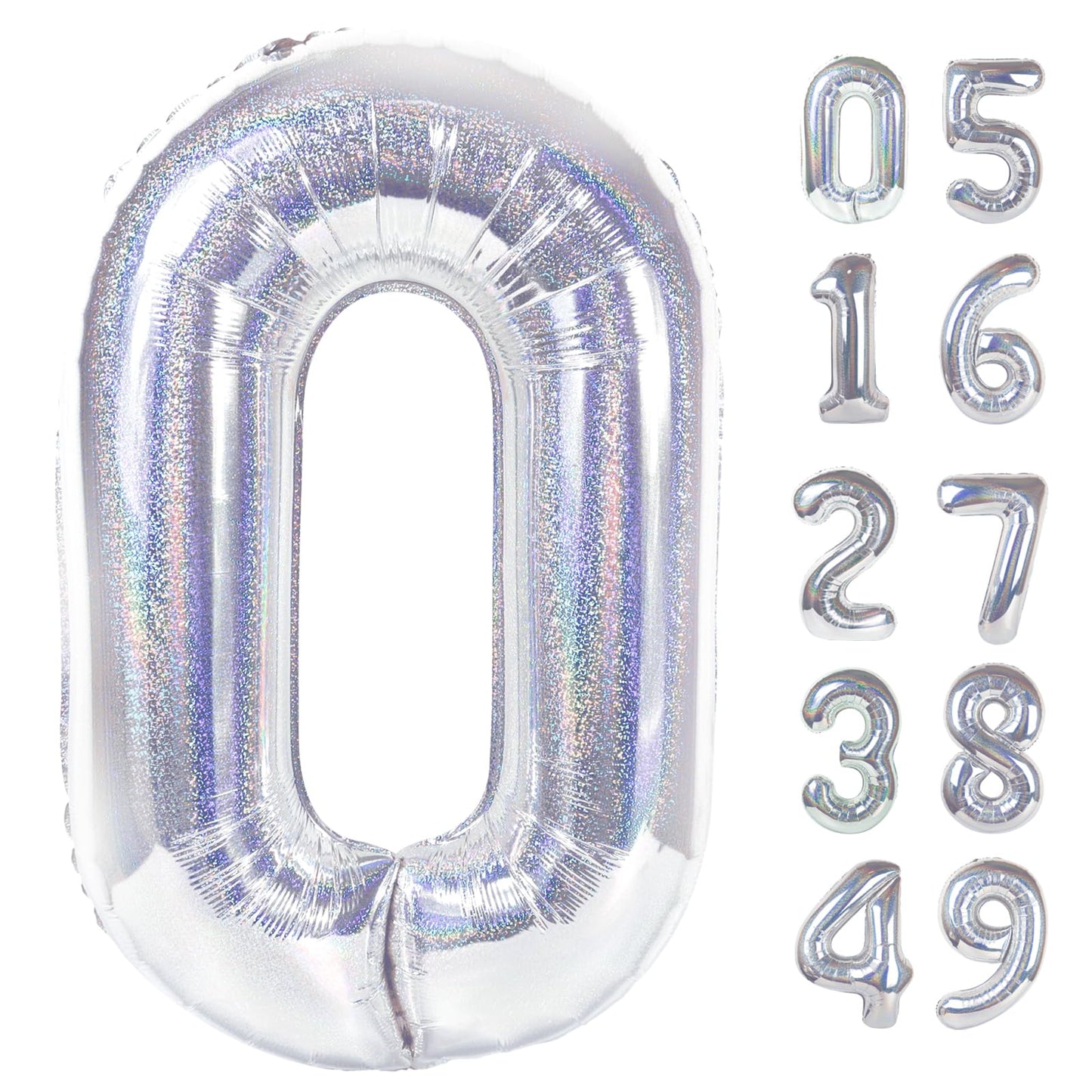 Laser Silver Number Balloon 40 Inch, 0 Number Balloons, 10 20 30 40 50 Numbers Balloon Birthday Decorations, Party Supplies for Women