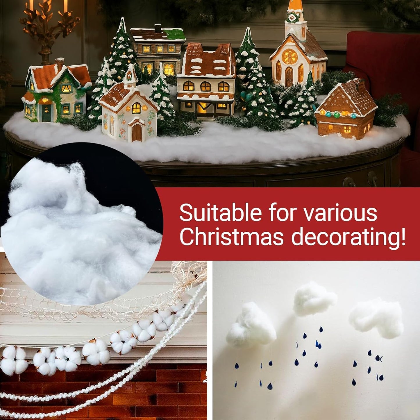 Skiennix Fake Snow Decor - Fluffy, Flame-Resistant Artificial Snow for Indoor Winter Decoration | 0.22 Pounds