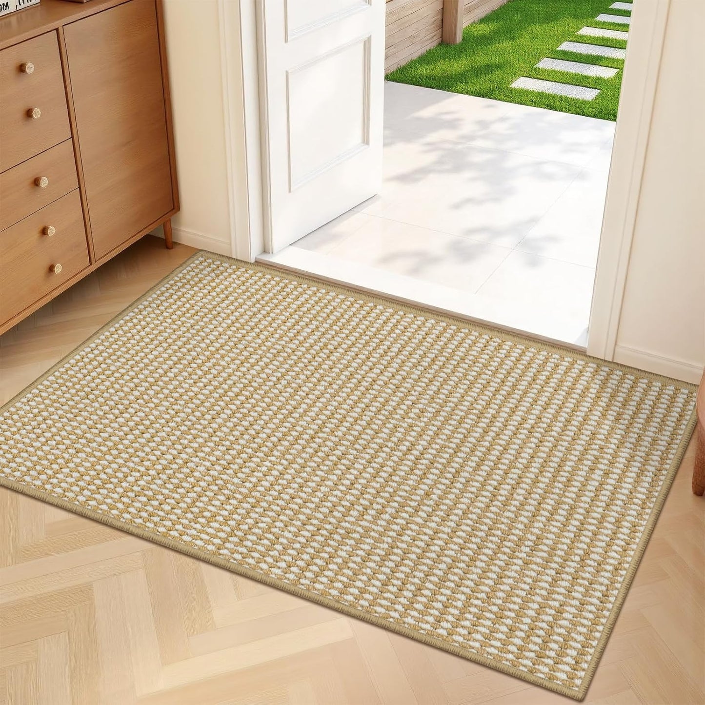 Regine Switzerland Dirt Trapper Door Mat - Non-Slip, Absorbent Indoor Entrance Rug | 20" x 32", Beige White