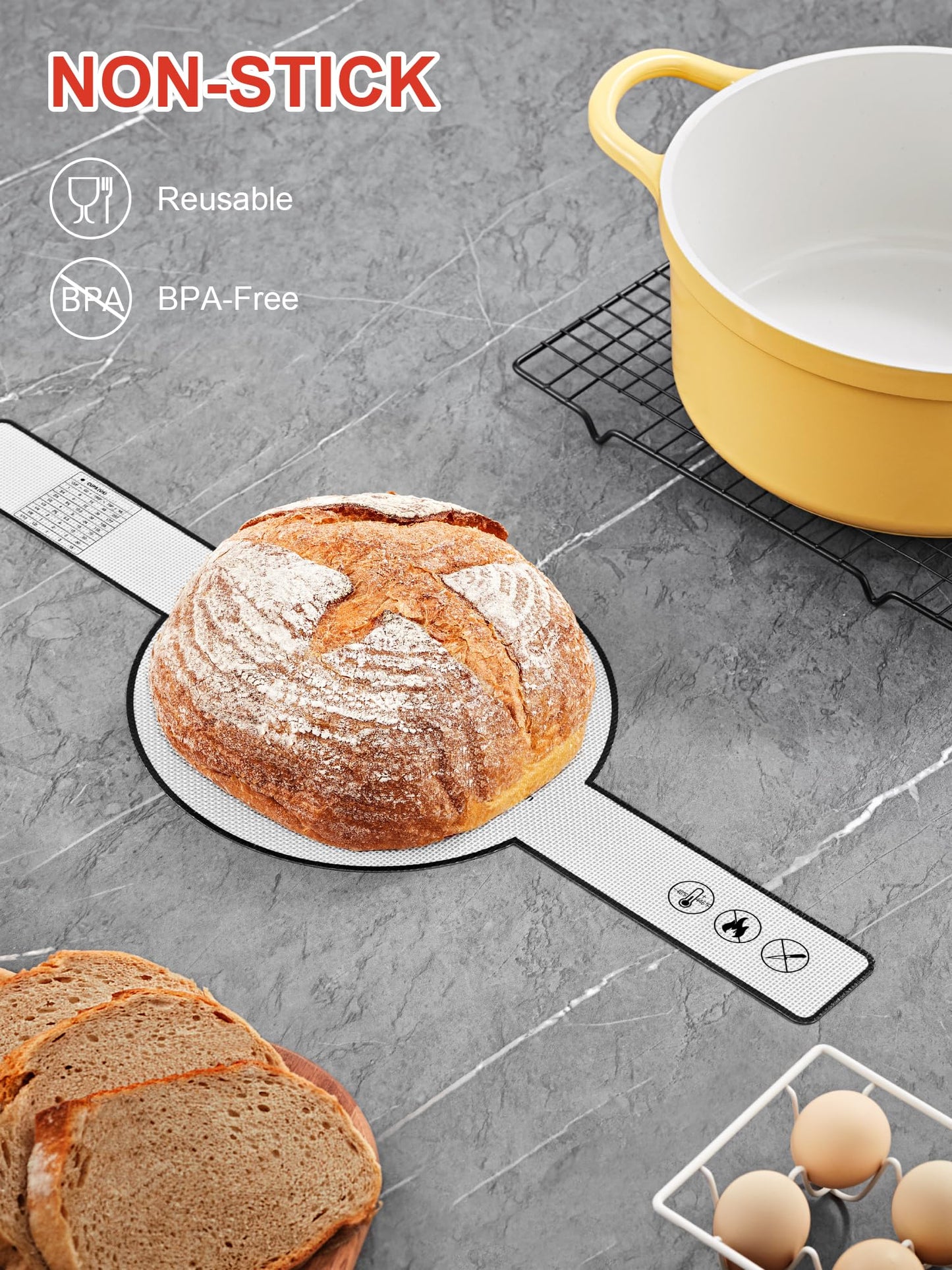 SMARTAKE 2-Pack Silicone Bread Sling for Dutch Oven, Reusable Bread Baking Mats with Long Handles, Include Spatula, Non-Stick Bread Baking Sheet Liners for Transferable Dough Pastry (Red & Black)