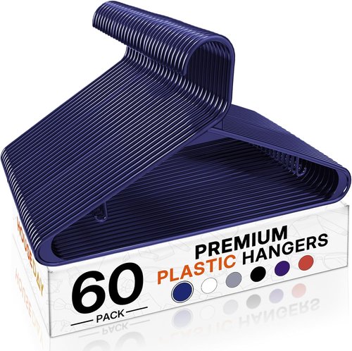 HOUSE DAY Blue Plastic Hangers - 60 Pack Non-Slip Durable Coat Hangers | Lightweight Closet Organizer