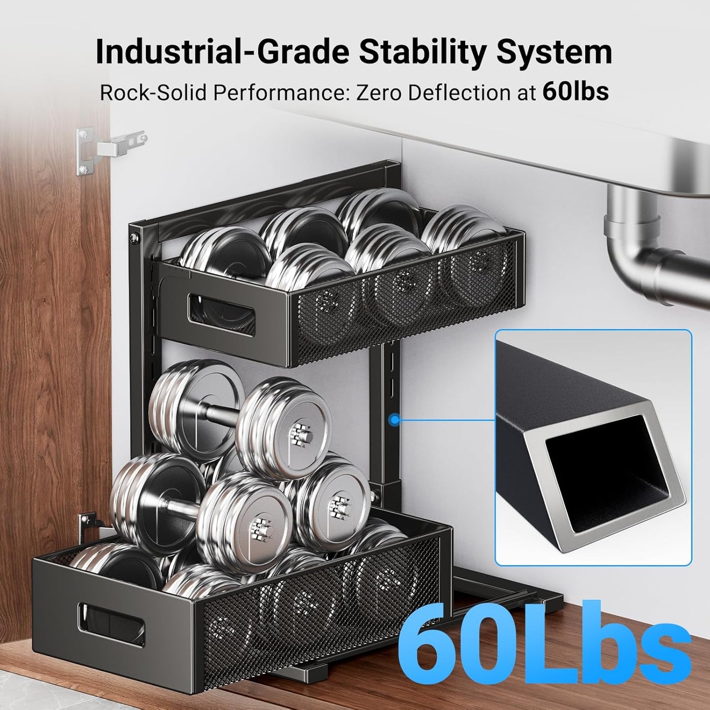 TISTAYA Under Sink Organizer - Metal Slide-Out Cabinet Storage for Kitchen & Bathroom | Black