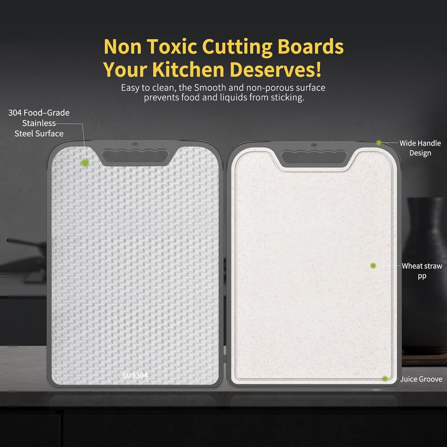 Skiennix Stainless Steel Cutting Board - Double-Sided, Food Grade, Easy to Clean | Large 16” x 11”