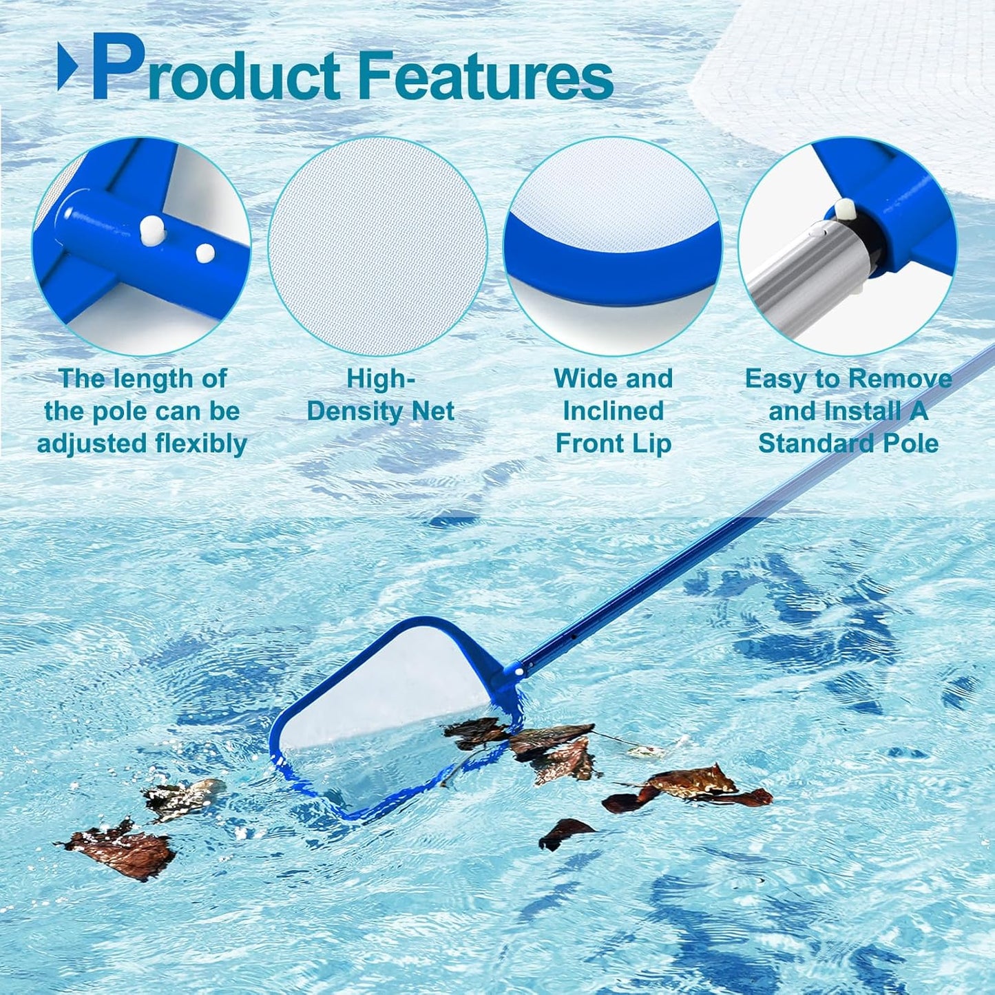Pool Skimmer | Fine Mesh Net for Efficient Cleaning - Reinforced Frame for Hot Tubs