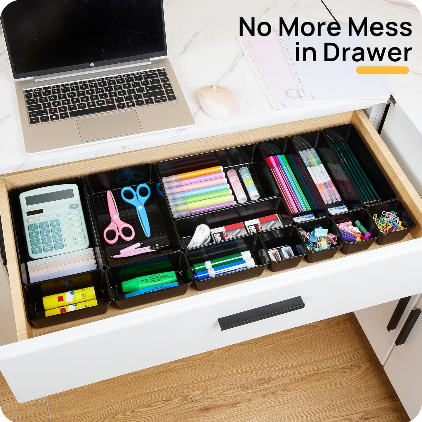 Vtopmart 25 PCS Desk Drawer Organizer Set - Versatile Plastic Storage Bins for Office & Bathroom - Black