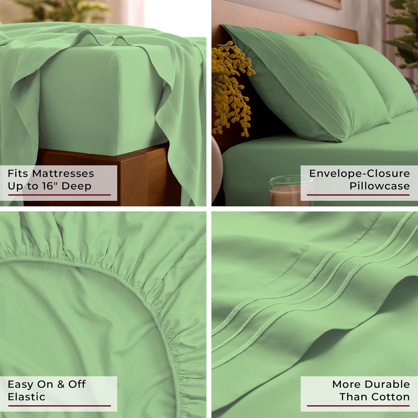 Mellanni Queen Sheets Set - 4 PC Hotel Luxury Bedding | Extra Soft, Cooling, Wrinkle-Resistant (Pistachio)
