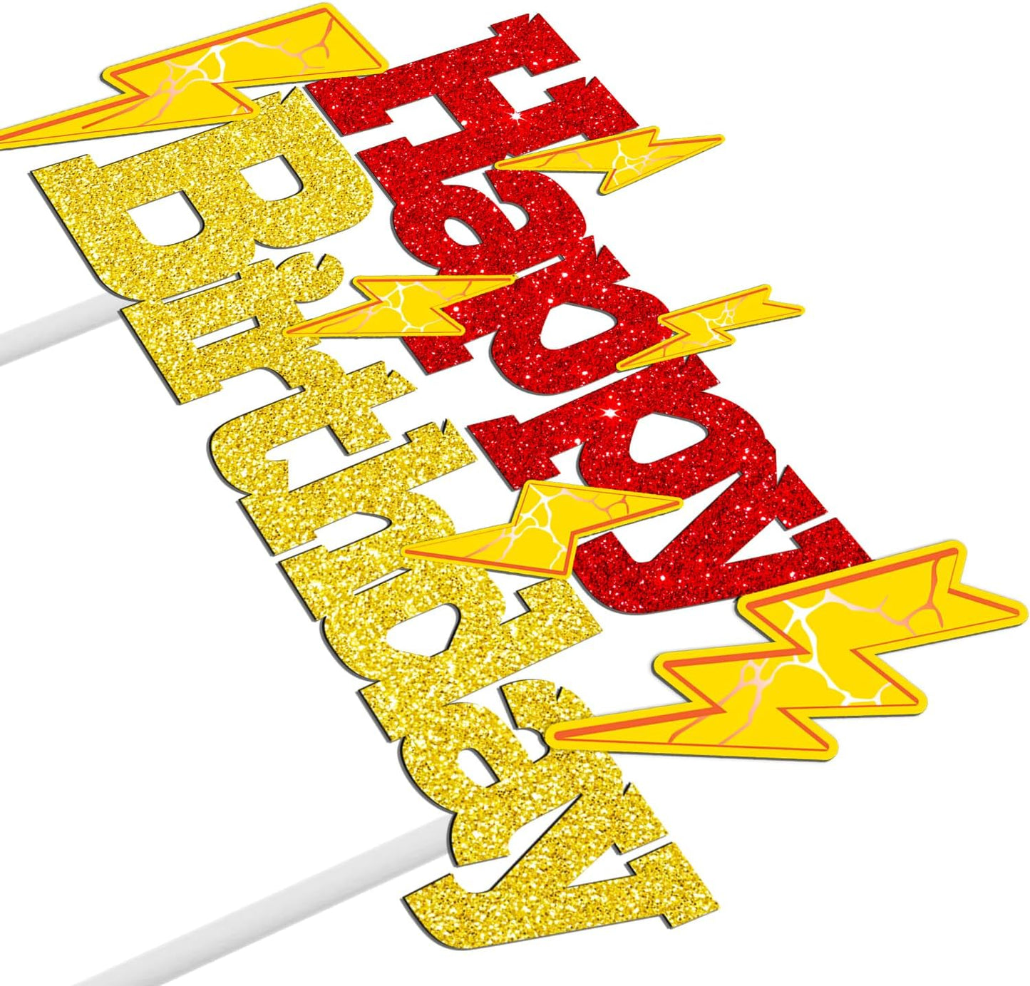 Lightning Bolt Birthday Cake Topper - Glitter Gold & Red Lightning Design | Perfect for Parties & Baby Showers