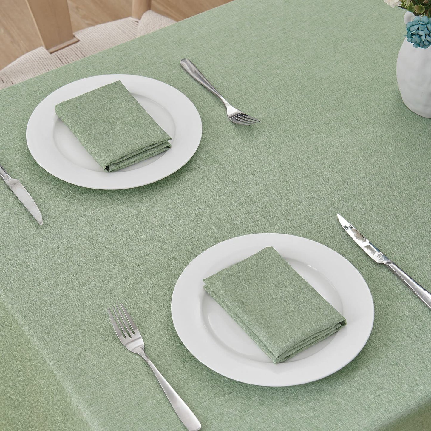 Veblandy 2 Pack Rectangle Tablecloth, 60x104 inch, Water Resistant Wrinkle Free Linen Textured Table Cloth Washable, Decorative Fabric Table Cover for Dining, Party and Camping, Sage Green